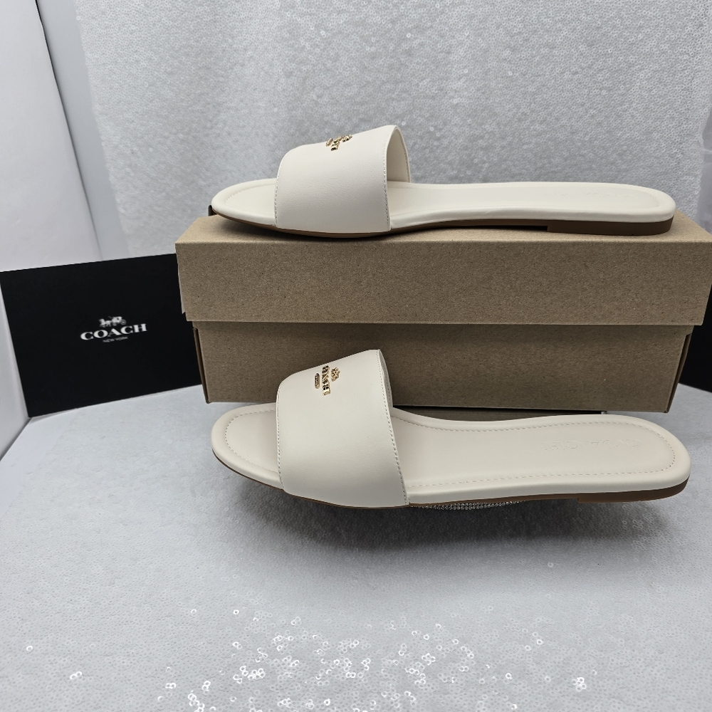 Coach Leather Slide Slip-on Sandle Elegant Silhouette Women's 10 Color Chalk - Picture 3 of 9